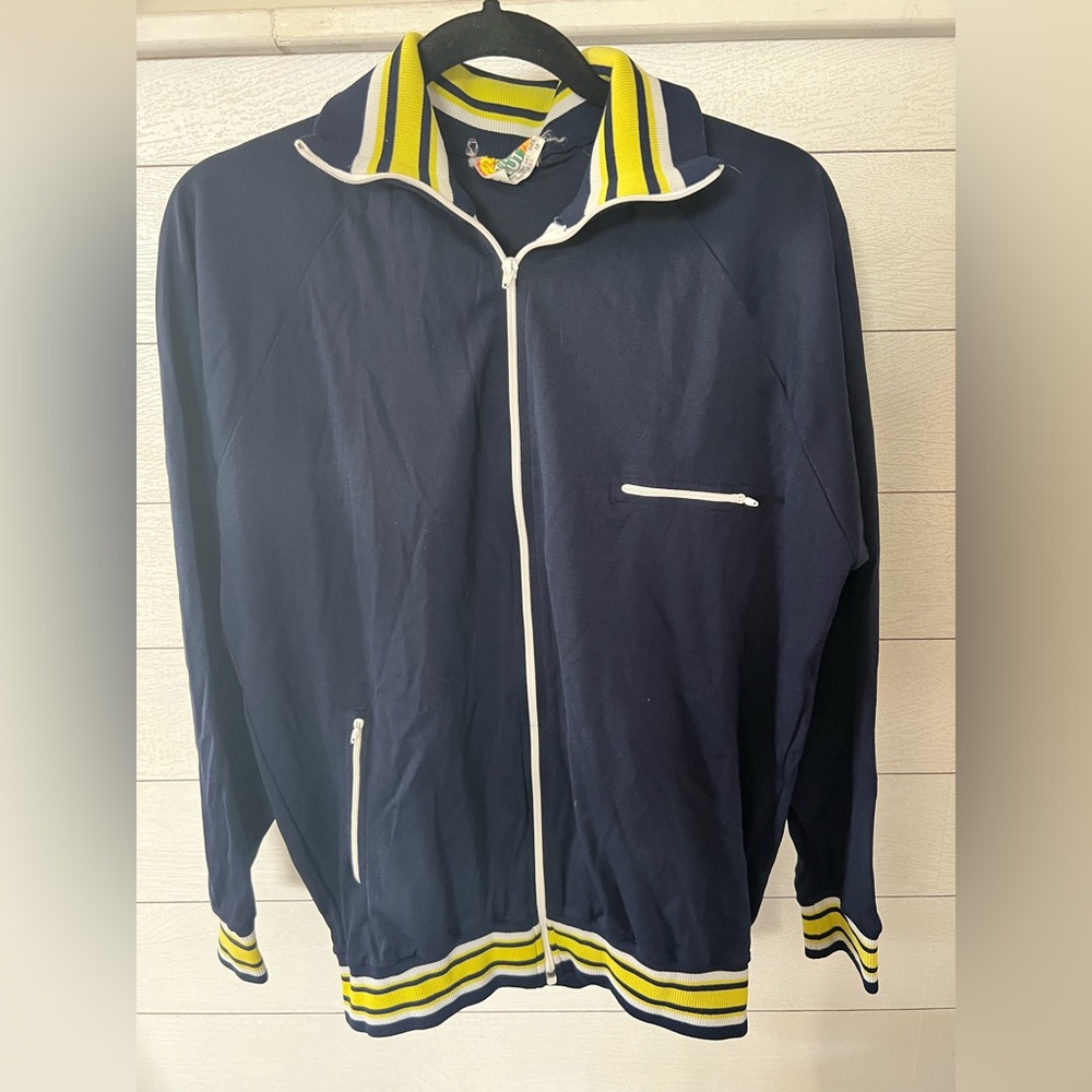 Vintage jacket 70's 80's men's size M zip up blue yellow Time Out Athletic Nylon